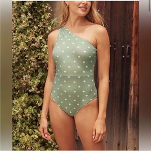 Summersalt The Ruched Sidestroke One Piece Swimsuit | Seagreen Polka Dot Size S